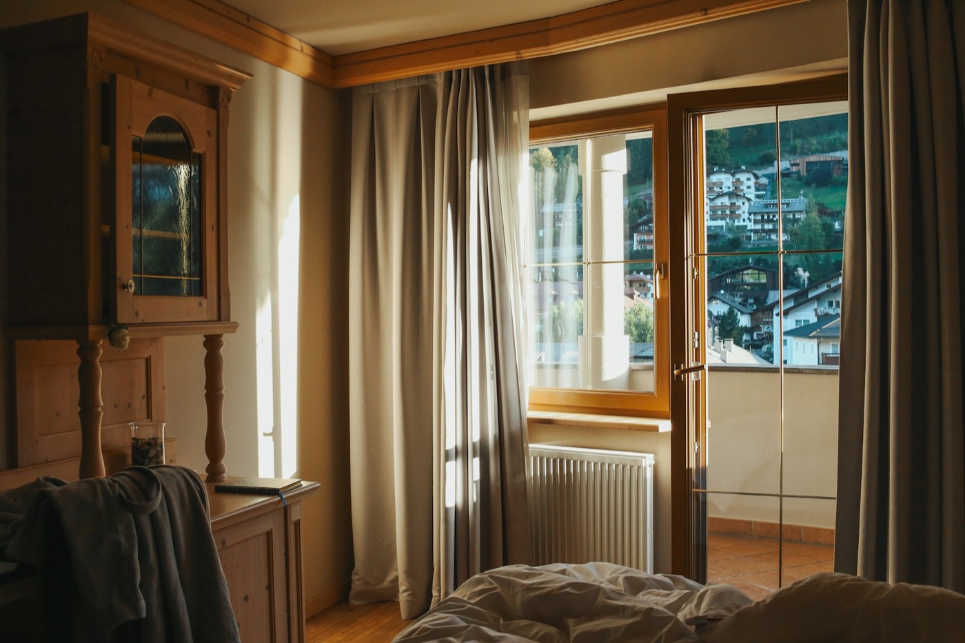 An older wood-panelled hotel room